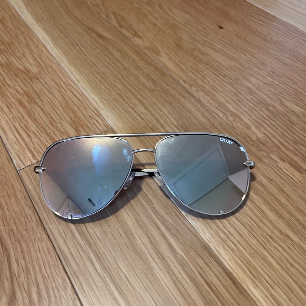 Quay Australia Silver Aviator Mirrored Sunglasses